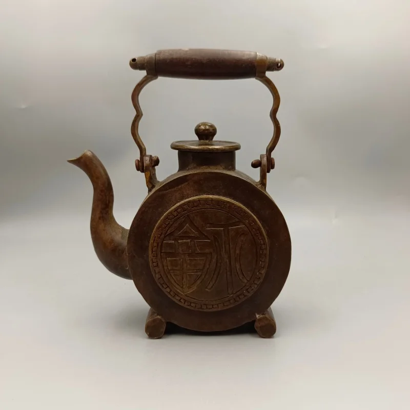 Guyunzhai Antique Old Brass round Copper Mirror Wine Pot Loop-Handled Teapot Home Decorative Crafts Copper Pot Wholesale