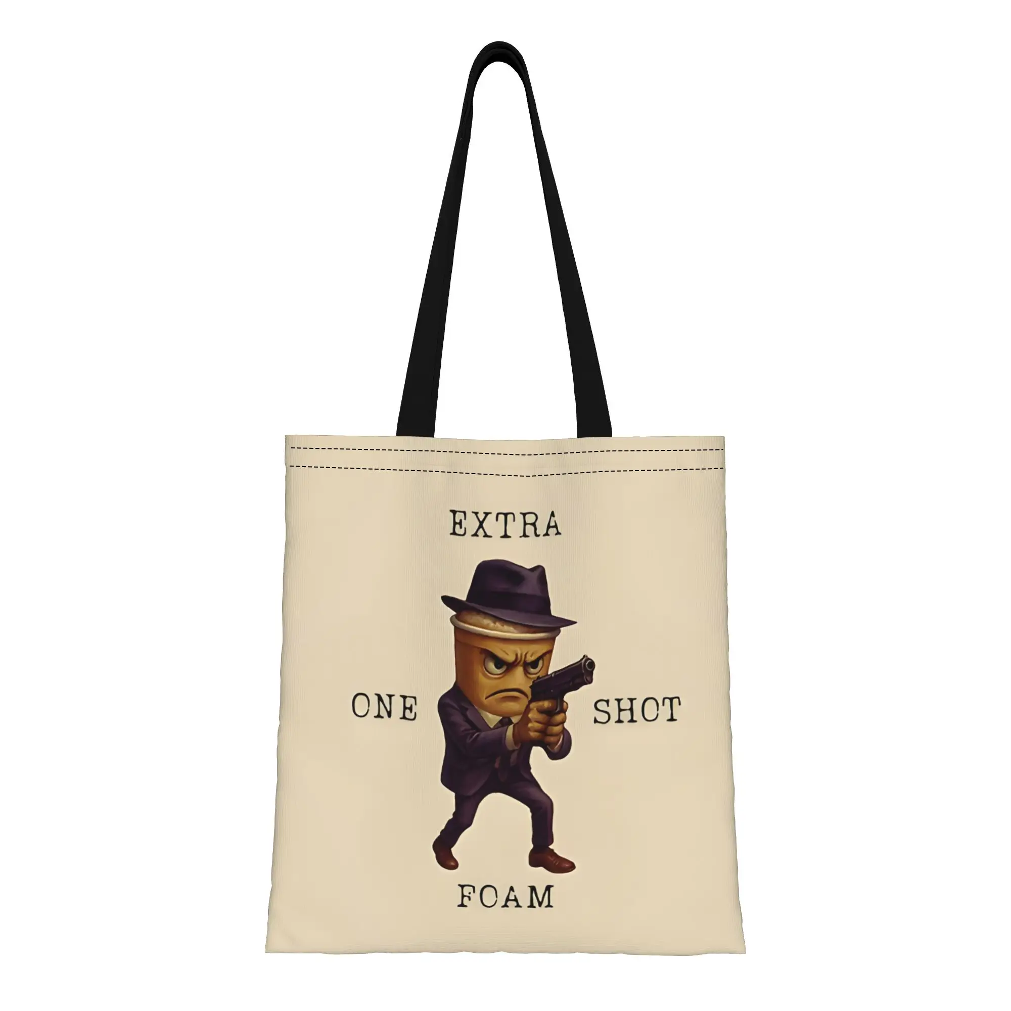 Bolso Tote de Lona para Mujer Cappuccino Assassino Tralalero Tralala One Shot Extra Foam Italian-Brainrot, Bolsos de Hombro para Compras y Viajes