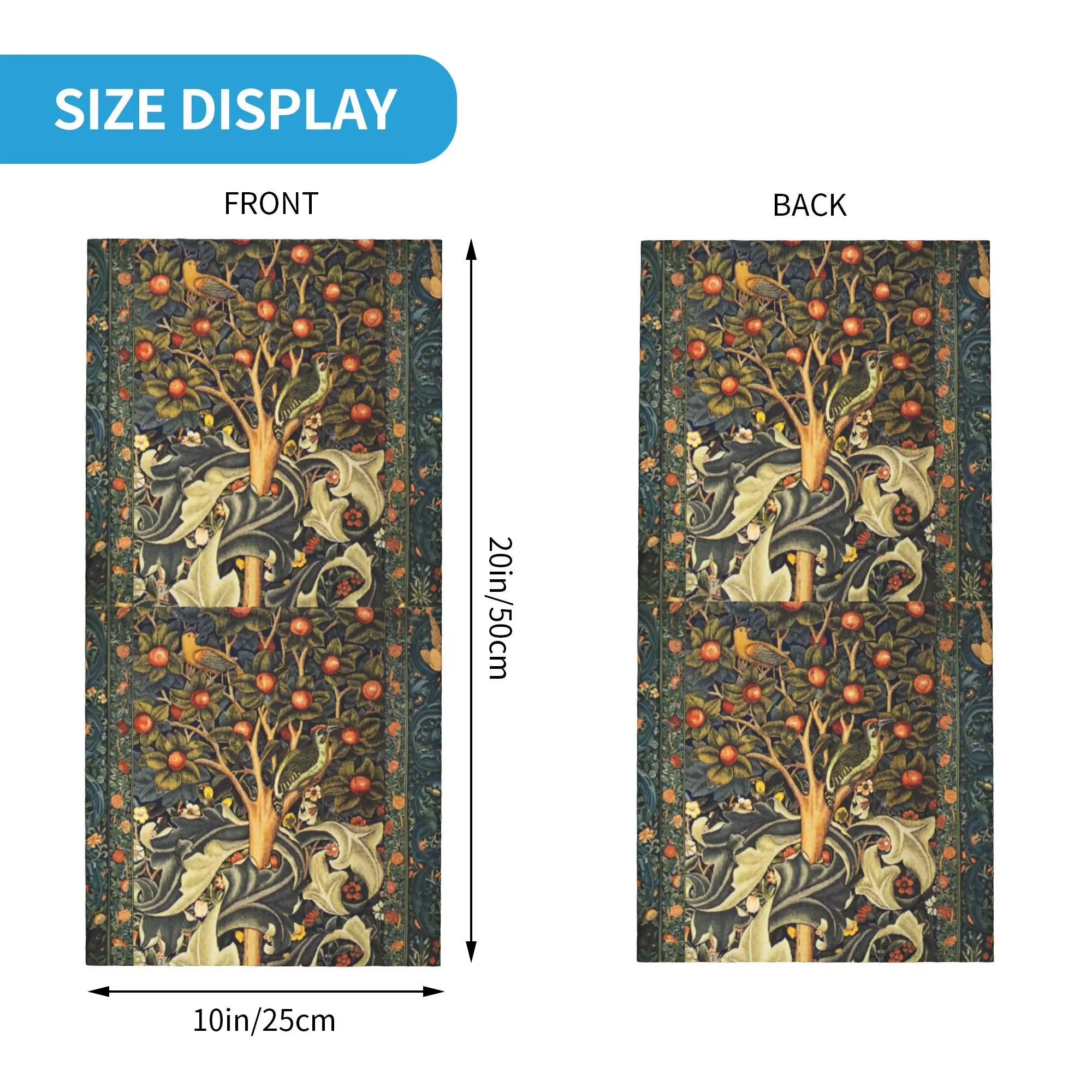 William Morris Woodpecker In Fruit Tree Headband Neck Warmer Hiking Running Tube Scarf Birds Rabbits Floral Face Bandana Gaiter