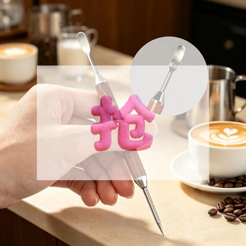 Coffee Latte Needle Stainless Steel Carved Needle Solid Wood Carved Stick Latte Fancy Coffee Drawing Pen Barista Tool