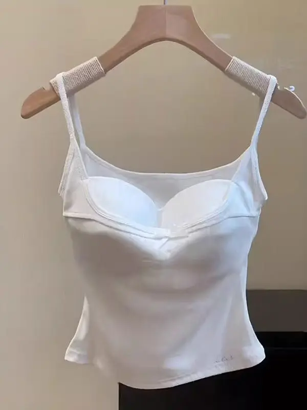 Charming Furry Small Strap Vest Women's Outerwear Underwear Beautiful Back Bra Integrated Chest Pad Top Short Pure Color