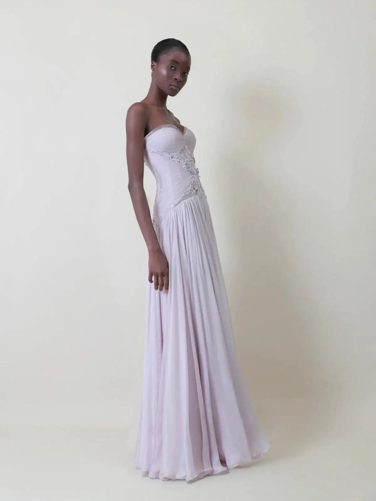 LumiGown2026 Lavender Strapless Sweetheart Bridesmaid Gown Hand Beaded Butterfly Applique Chiffon Flowing Long Formal PartyDress - view 2