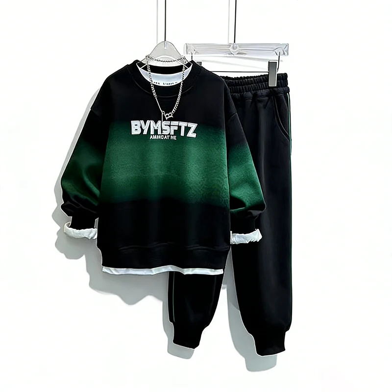 Jesienny Zestaw Ubrań dla Chłopca: Bluza z Napisem i Spodnie, 2-częściowy Komplet, Modny Strój dla Nastolatków, Bluza i Spodnie, Dres