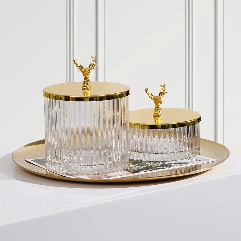 Ins Popular Nordic Bathroom Organizer Glass Jewelry Box Cotton Swab Holder Cosmetic Organizer Storage Canister Jar with Gold Lid