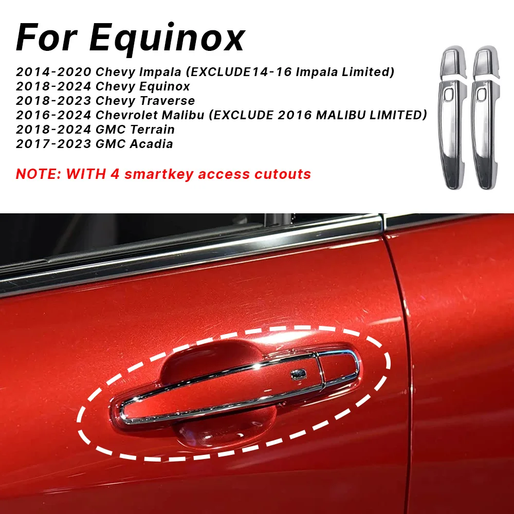 Chrome Silver Car Front Rear Exterior Door Handle Cover Trim Set Fit for Chevrolet Traverse Impala Equinox GMC Terrain 2018-2020