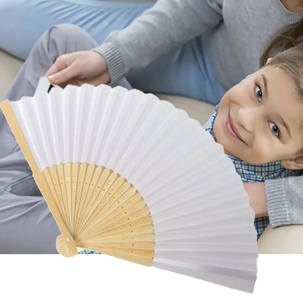 3/5/10Pcs Blank White DIY Paper Bamboo Folding Fan for Hand Practice Calligraphy Painting Drawing Wedding Party Gift Ornaments