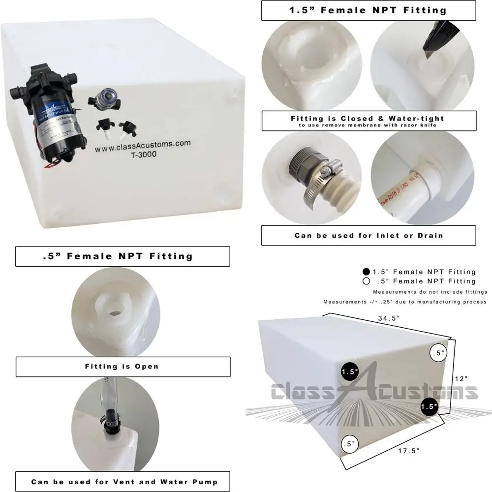 Portable 30 Gallon Fresh Water Tank with 12V Pump for RVs and Campers