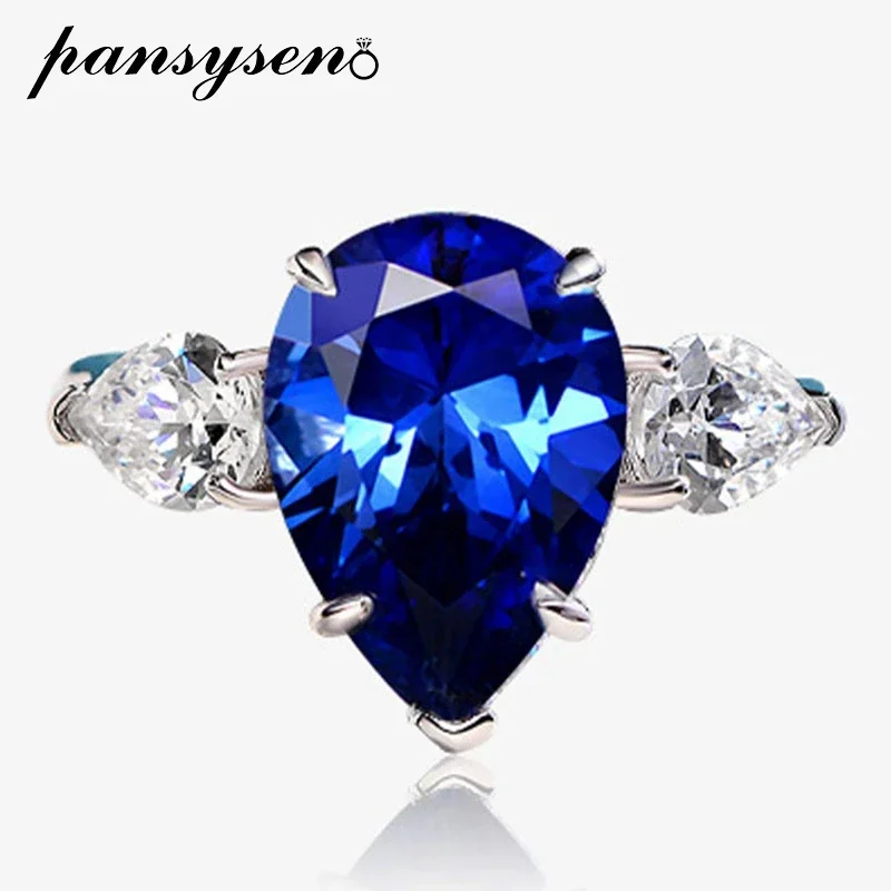 

PANSYSEN Vintage 100% 925 Sterling Silver 5CT Pear Cut Sapphire Citrine Gemstone Ring Cocktail Party Fine Jewelry Gift Wholesale