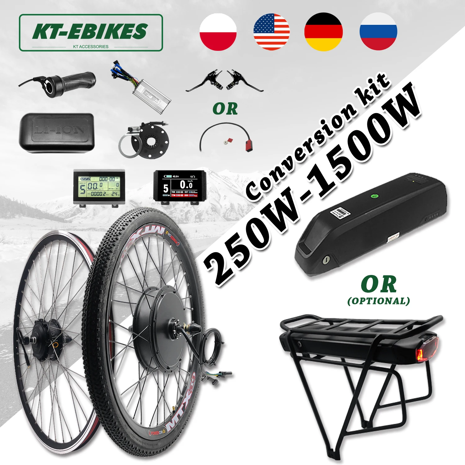 eBike Kit 36V 500W 48V 750W 1000W 1500W Front Rear e-bike Wheel Hub Motor Electric Bicycle Bike Conversion Kit with battery