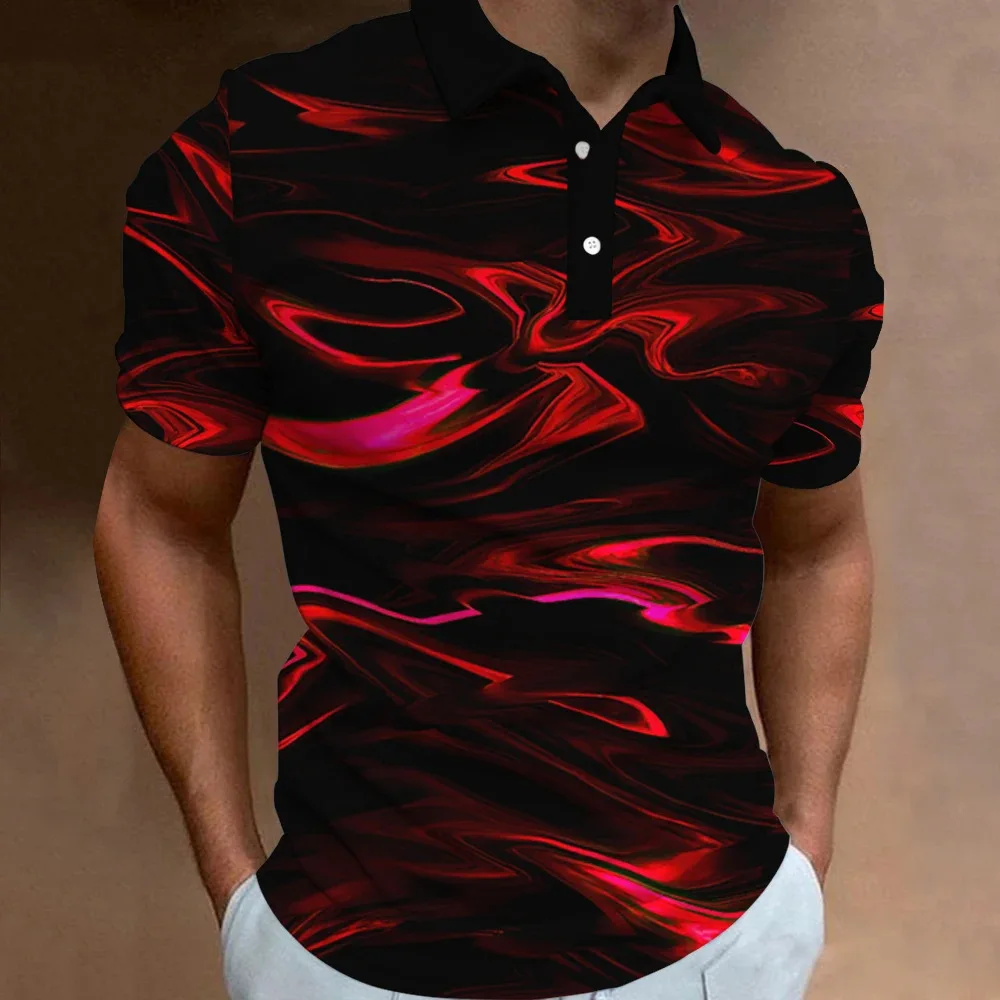 

Street Style Red Tie-dye Men's Polos T-Shirts Summer Short Sleeve 3D Printing Gradient Fashion POLO Tee 6XL Big Size Casual Tops