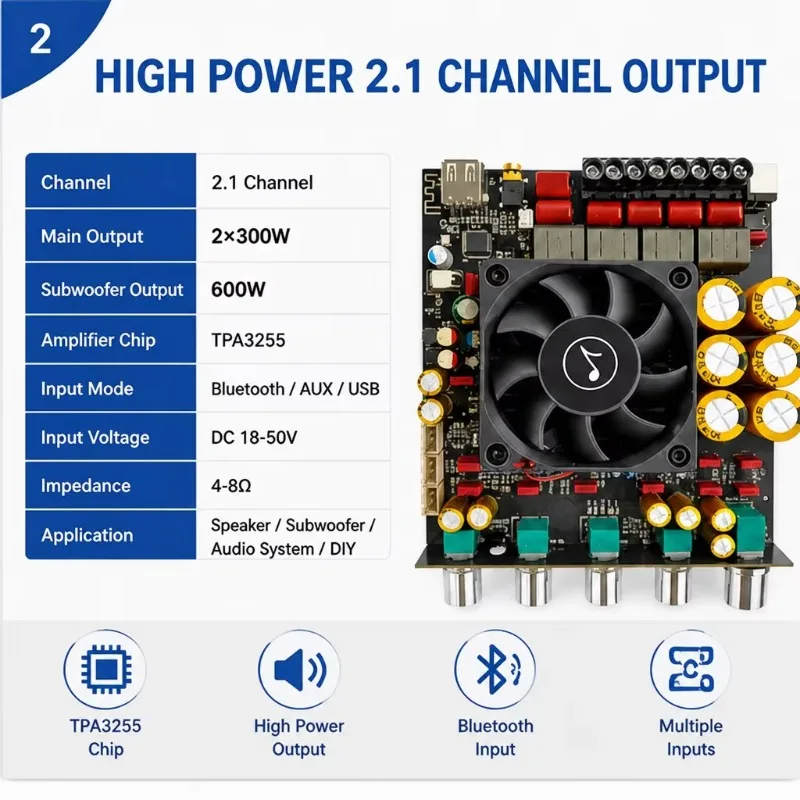2.1 Channel  Amplifier Board 300W*2+600W TPA3255 High Power Digital Audio Amplifier Module Factory Direct for AS21PRO