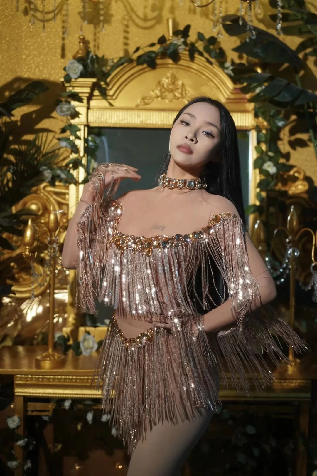 반짝이는 스팽글 태슬 바디수트 드래그 퀸 의상 3가지 색상 가수 댄서 공연 점프수트 파티 페스티벌 레이브 의상 yj010