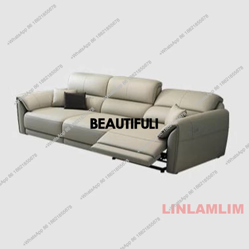 Modern Genuine Leather Power Reclining Sofa – Sectional Couch with Adjustable Footrests, USB, for Living Room or Home Theater