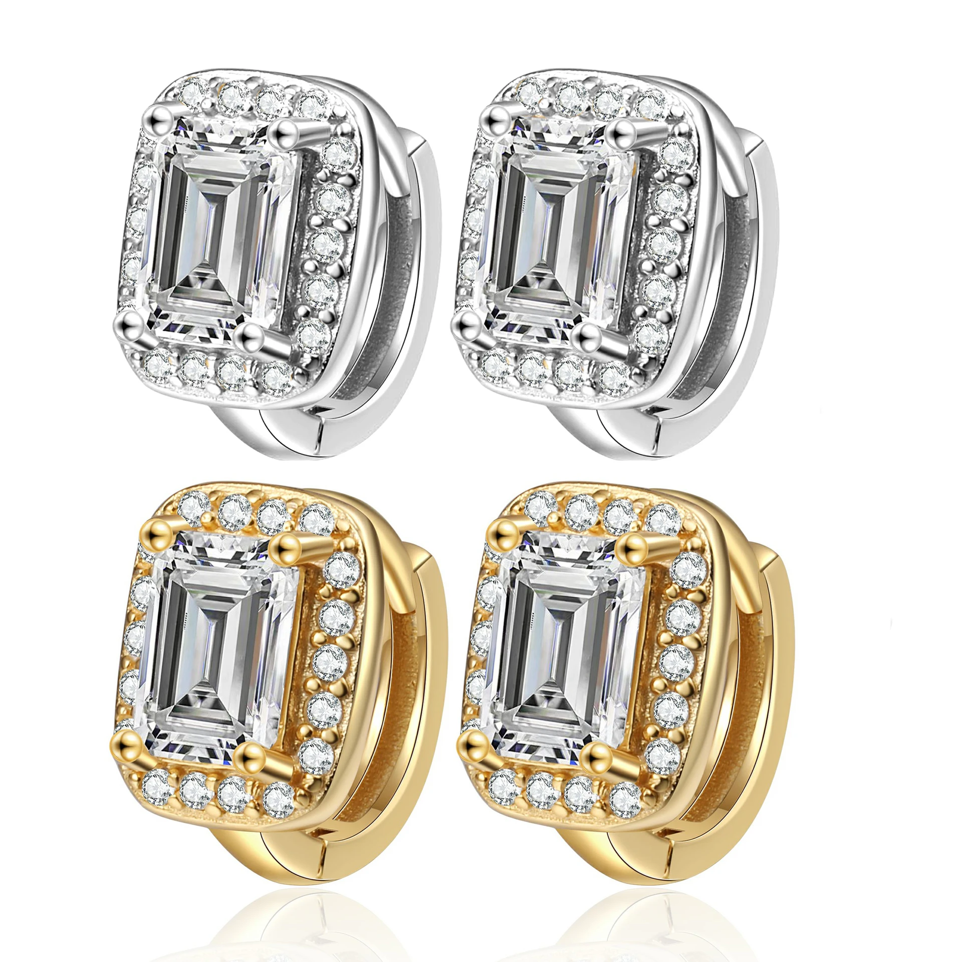 Pendientes de oro moissanita con corte esmeralda de 5x7MM con certificado GRA, prueba de diamante aprobada, joyería chapada en oro y plata S925 para mujer Gif