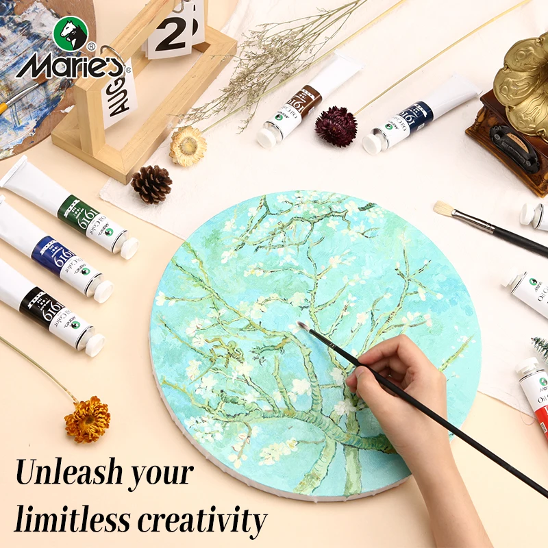 Marie\'s Round Prepared Canvas,Circular Blank Stretched Canvas for Acrylic,Gouache, Tempera,Flow Pouring Paint,for Childs,Adults