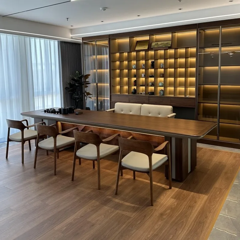 New Chinese solid wood tea table 2026 new high-end kettle integrated embedded tea table North American black walnut