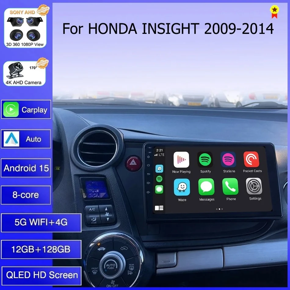 Android 15 Carplay Auto for Honda Insight 2 2009 2010 2011-2014 Car Radio Stereo GPS Navigation Multimedia Video Player NO 2Din
