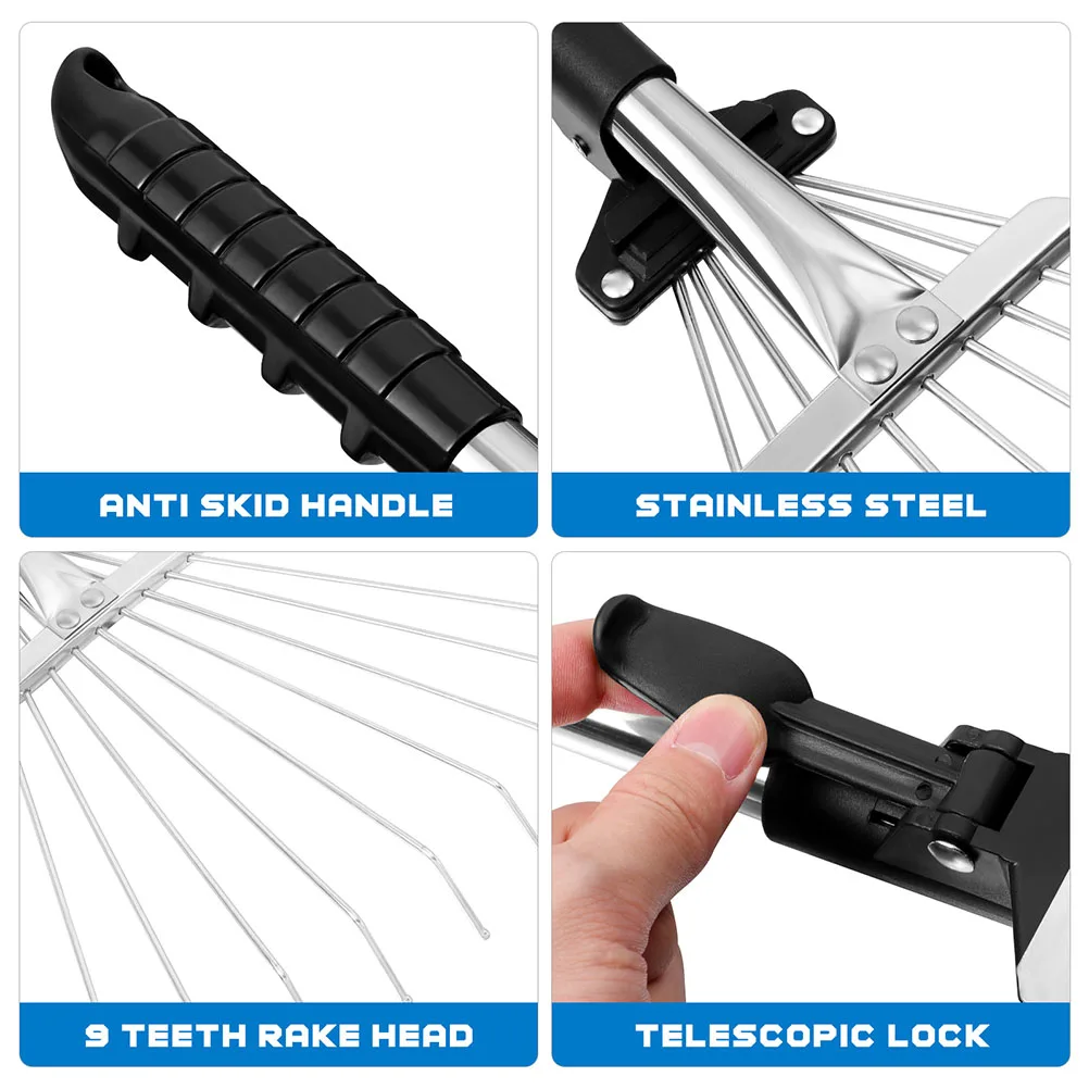

Retractable Leaf Rake Heavy Duty Garden Tool Metal Grass Lawn Rakes for Weeding Gardening Telescopic Handle Carbon Steel Head