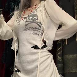 Y2K ropa de mujer arcano dulce estilo gótico crema blanco Halter vestidos mujeres faldas calaveras Sexy lindo Derss y conjuntos de vestido de abrigo