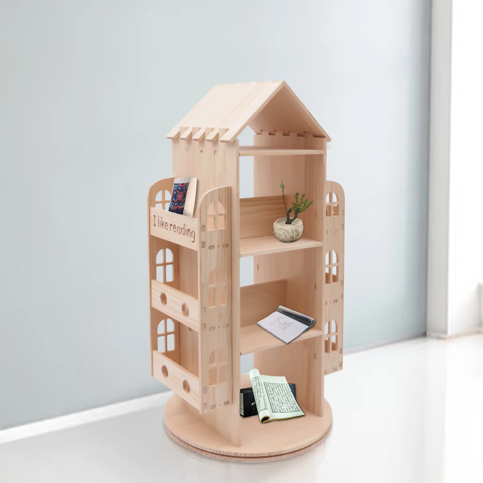 

CNCEST Rotating Bookshelf 360 Degrees Floor Standing Bookcase Storage Display Rack Wooden Bookshelf Organizer Storage Book