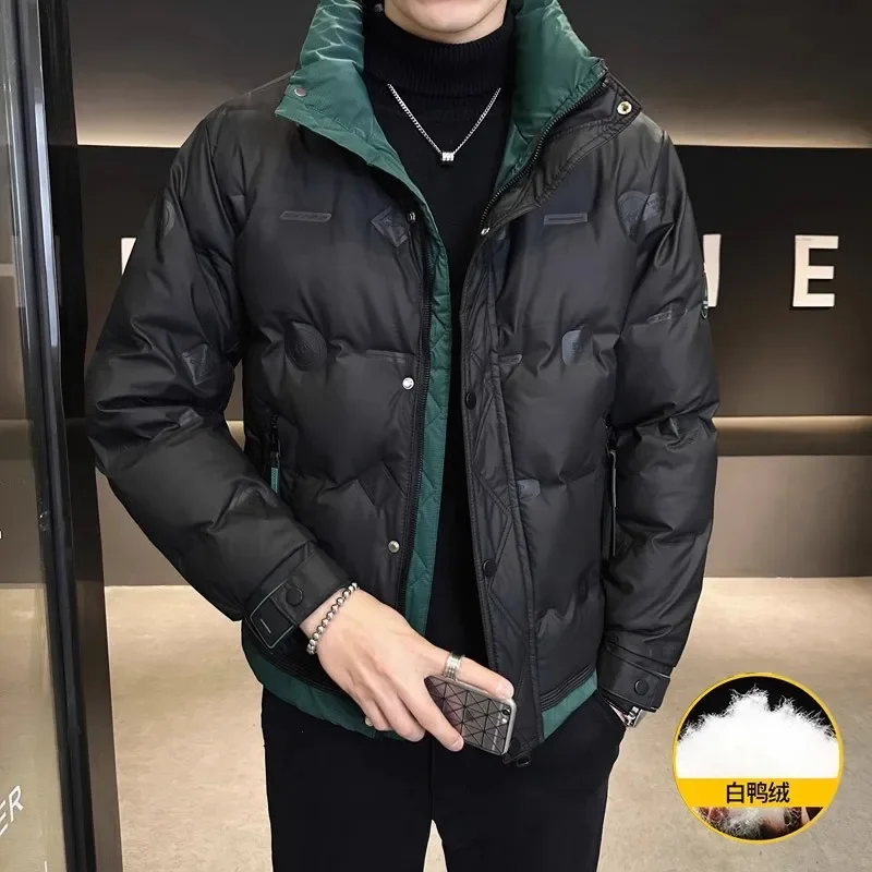 Winner Down Jacket Men Warm White Duck Down Coat Luxury High-end Windproof Patchwork Coat Short Tops Stand-up Collar Outerwear