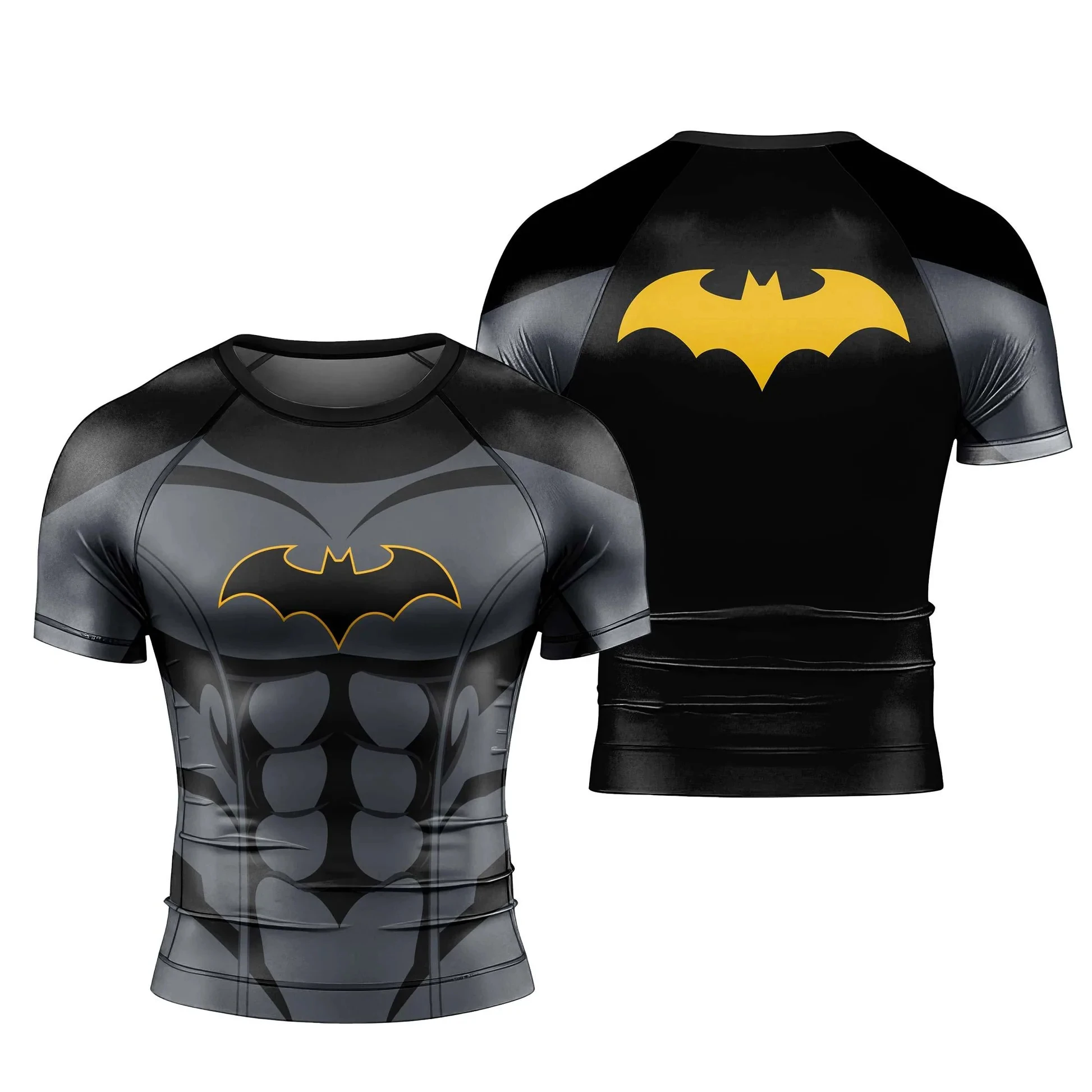 Neuer Batman Cosplay Bodysuit für Herren und Damen, Fitness-Kurzarmshirt mit Muskelstruktur, Sport-T-Shirt