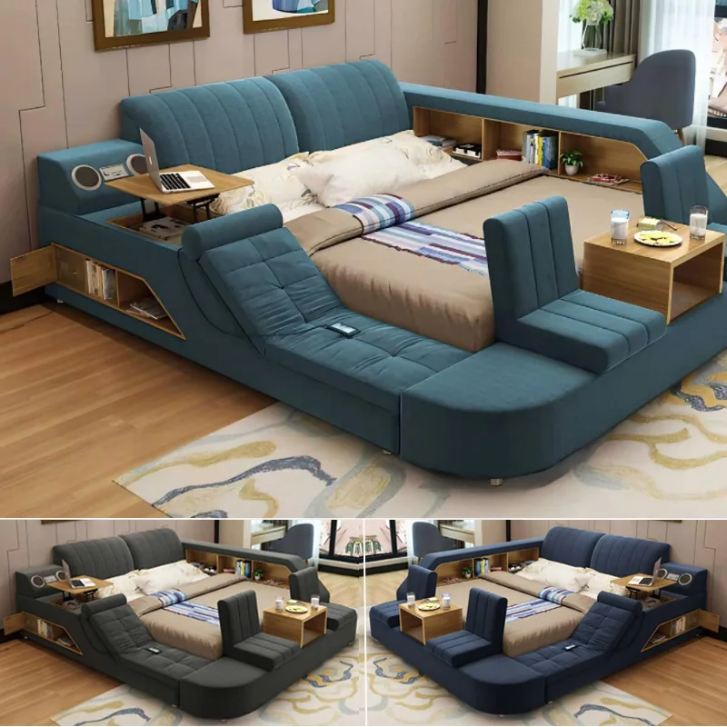 Master bedroom smart double bed, modern simple multi-functional storage Bluetooth speaker European leather art bed