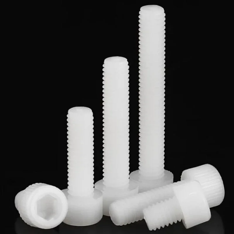 20-200pcs M3 M4 M5 M6 M8 M10 M12 White Nylon Hexagon Hex Socket Head Screw Cup Head Knurled Plastic Bolt for Insulation Use