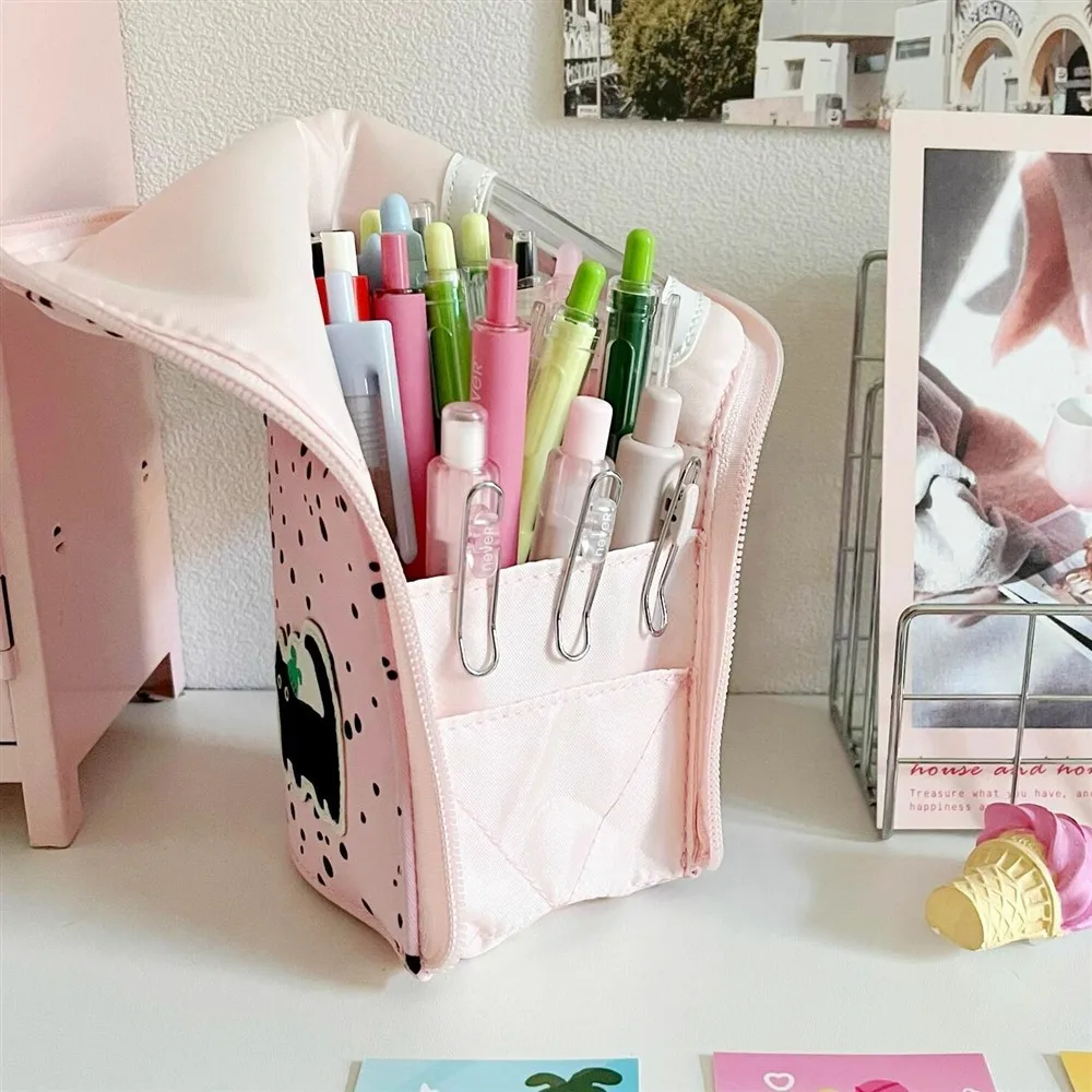 High appearance cute splashed ink cat upright pencil case, large capacity student multifunctional stationery storage bag, pencil