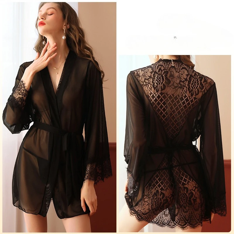 منامة الصيف المرأة الشيفون منظور ثوب النوم الدانتيل الربط جميل الظهر مثير البشكير ملابس النوم للسيدات ملابس خاصة