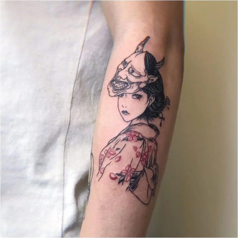 Waterproof Temporary Tattoo Sticker Ukiyoe Red Snake Japanese Geisha Arm Ankle Harajuku Flash Tatto  FakeTatoo for Men Women