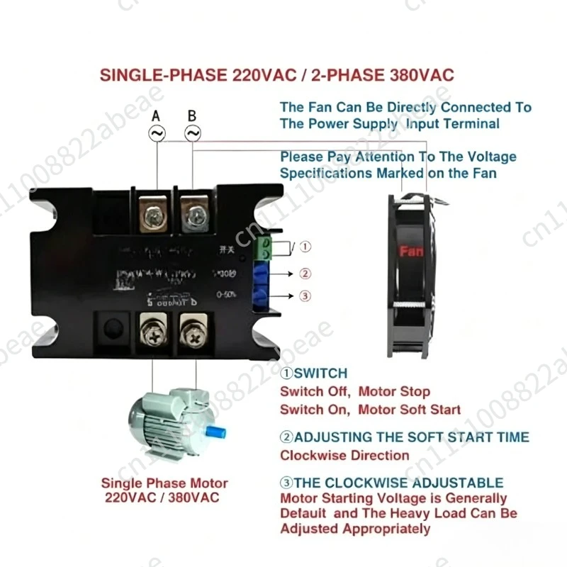 220V Single Phase Smart Motor Soft Starter Module 2-8KW 50-60Hz Compatible with SSR-100WA-R 4KW