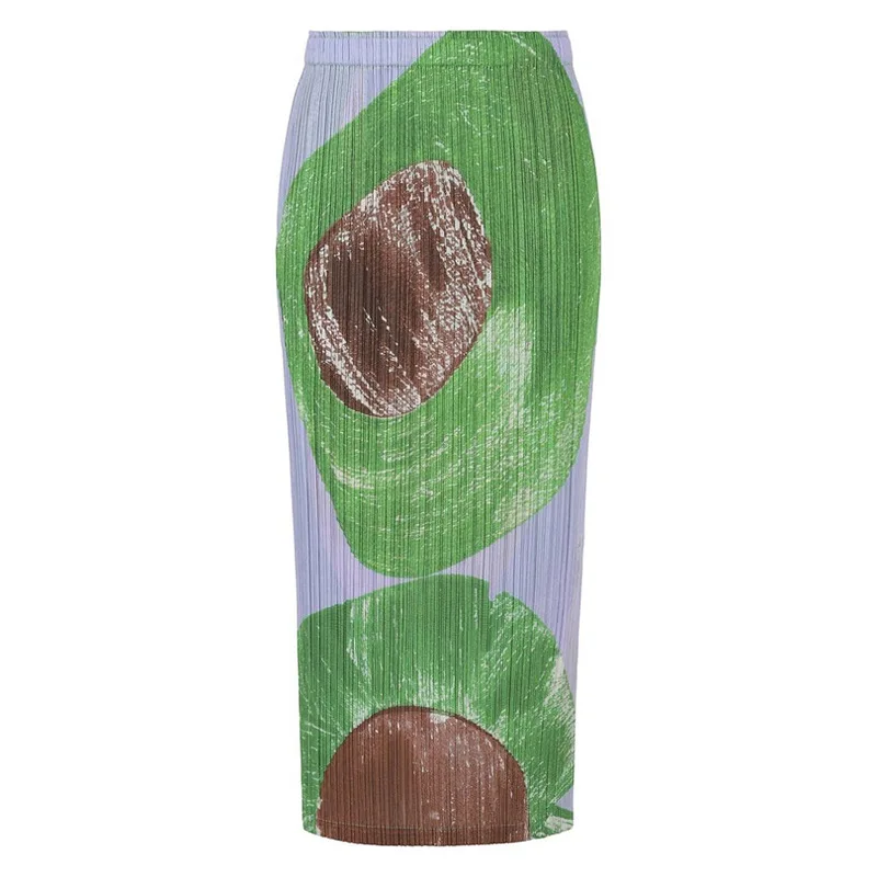 ISSEY 2026 New Arrival Women's Tailored Fit Slimming Print Split Mid-Length Pleated Skirt