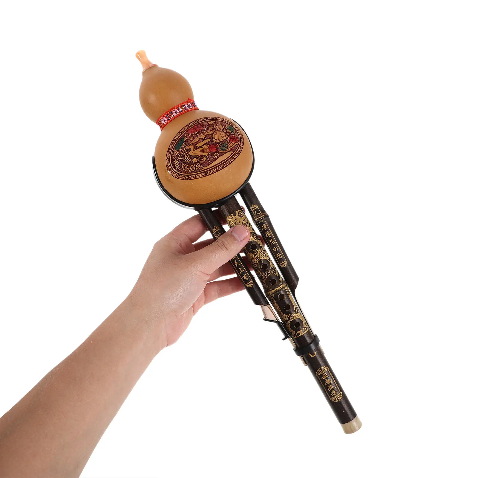 Chinese Hulusi Bamboo Gourd Flute in Key C Handmade Folk Wind Instrument for Beginners with Protective Case