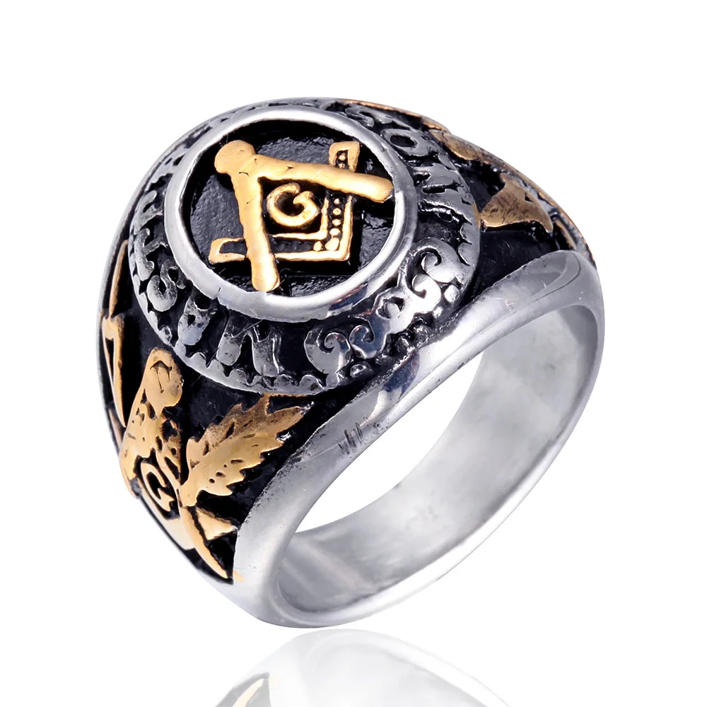 Gold Past Master Symbol Men's Masonic ring 316 Stainless Steel Custom Fraternity Free Mason Ring for men