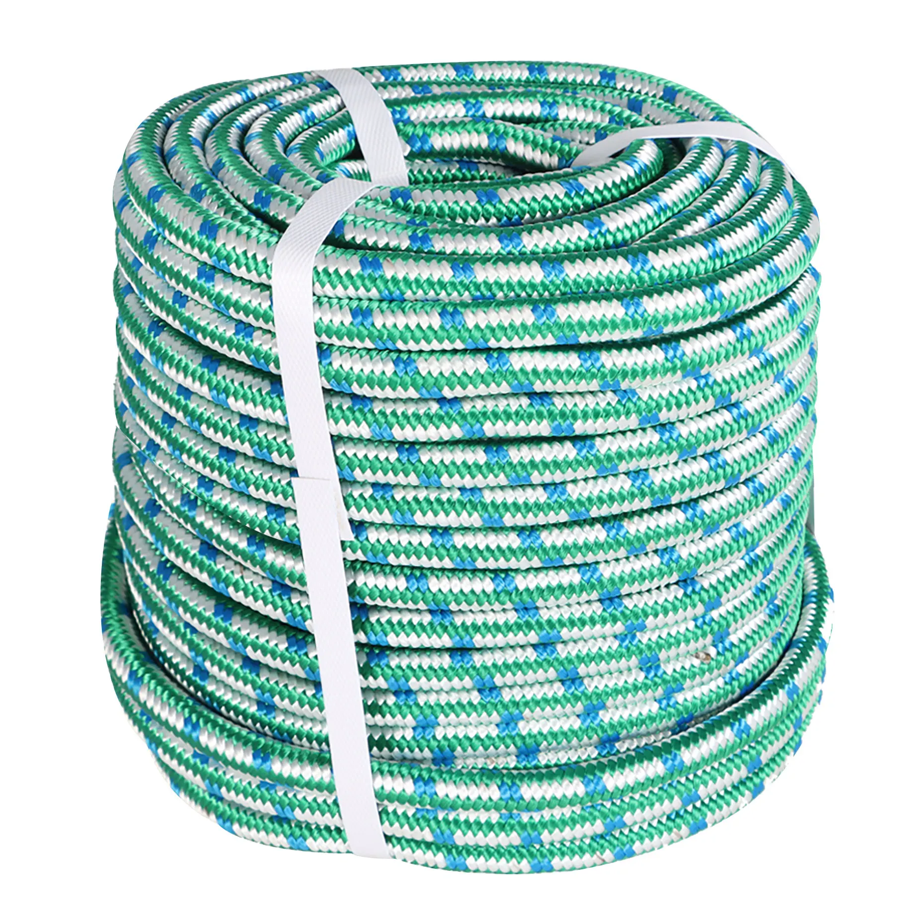 

1/2 Inch 16 Strand Braided Polyester Rope 150Ft Green-White-Blue-for Tree Climbing Rigging, Arborist