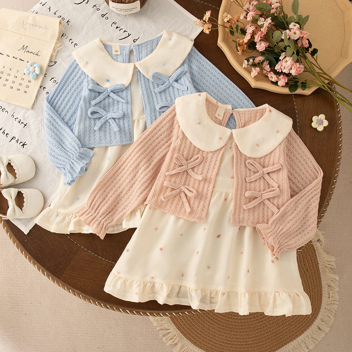 

Baby Dresses Autumn/Winter Cotton Bow Floral Doll Collar Long Sleeved Baby Girl Dress Cute Christmas Dream Princess Dress