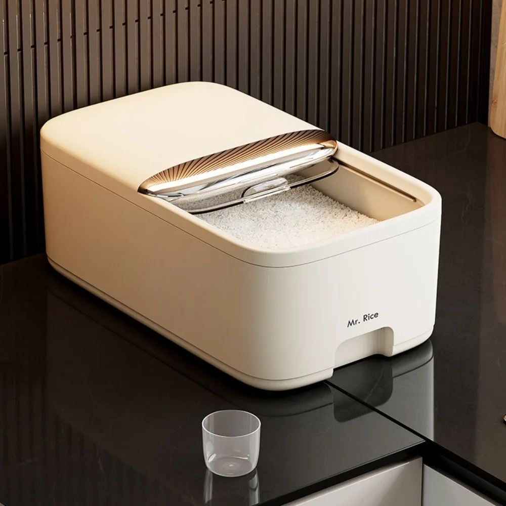 

Insect Proof Rice Storage Box Moisture Proof Sliding Cover Rice Bucket Transparent Plastic Grain Dispenser Kitchen