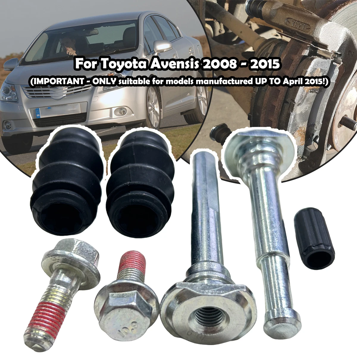 For Toyota Avensis 2008 2009- 2015 Front Brake Caliper Slider Guide Pins Bolt Kit Left Right Disc Housing Bellows Sleeve Bushing