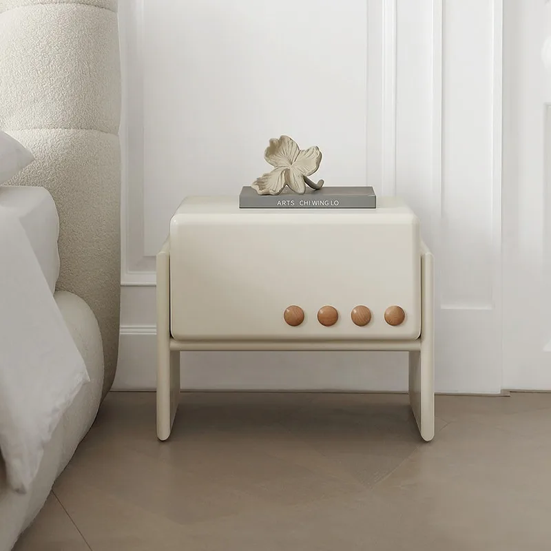Bedside table, simple modern light French retro cream style solid wood storage locker