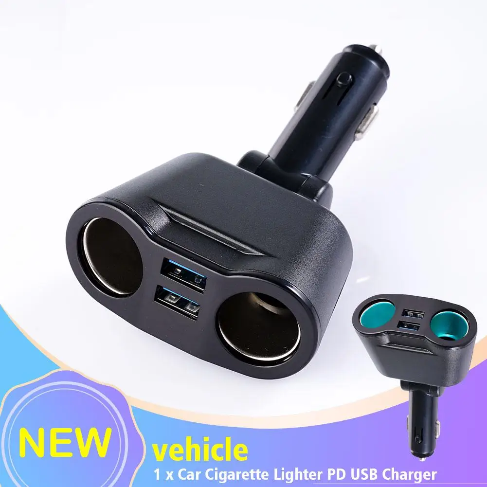 

12V/24V Car Charger Dual USB Power Adapter Car Cigarette Lighter Socket Type-C+QC3.0+2.4A Blue LED Digital Display 120W