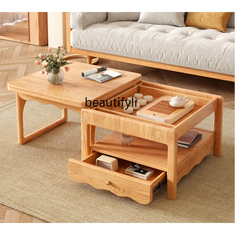 

Japanese Style Foldable and Hoisting Coffee Table Solid Wood Dining Table Multi-Functional Modern Minimalist Tea Table