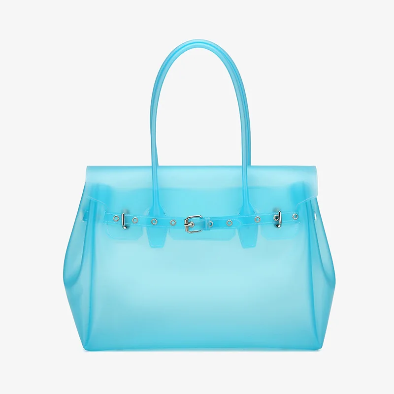 Unisex TPU Jelly Tote Bag Retro Belt Buckle Design Large Capacity Handbag Translucent Commuter Versatile Underarm Bag