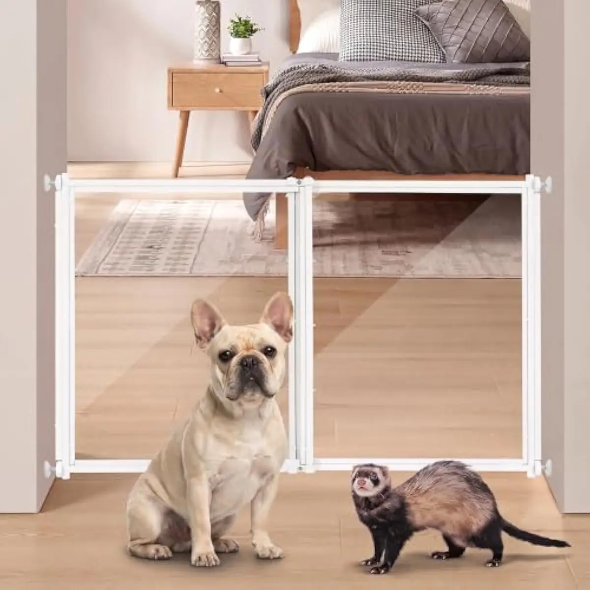 Clear Acrylic Pet Barrier for Ferrets and Small Dogs | Step-Over Design | 22–39 Inch Width | 24 Inch Height | No-Drill Mount | P