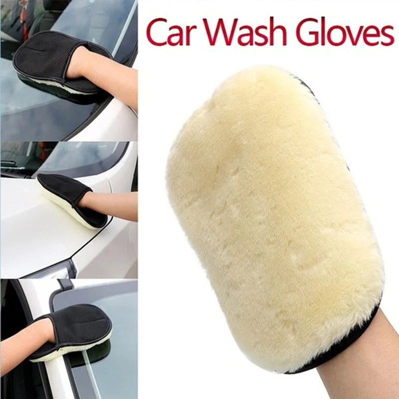 Car Wool Fleece Gloves Body Cleaning Soft Washing Gloves Paint Polishing Brush Microfiber Sponge Auto Motorcycle Care Tools