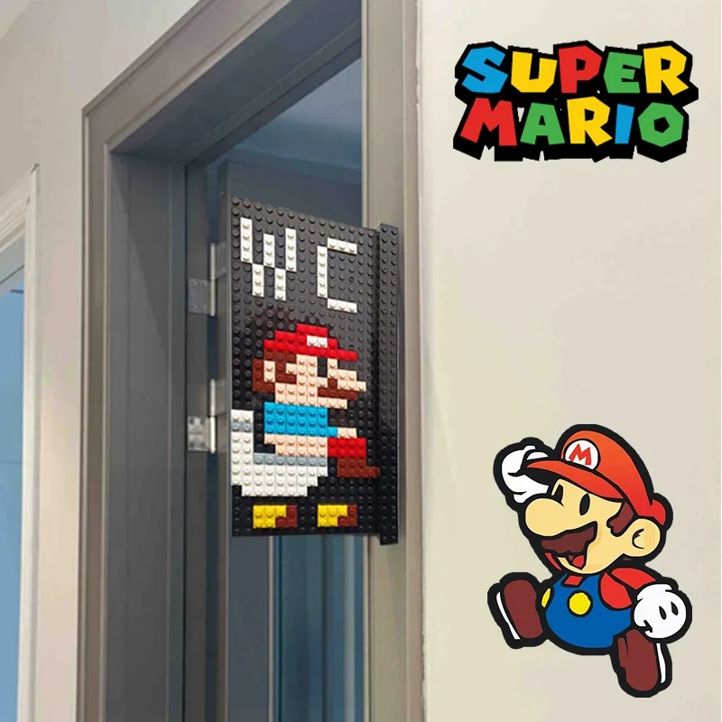 Super Mario Toilet Signs Funny Home Decoration Building Blocks Anime WC Doorplate Indicator Plaque Cartoon Restroom Wall Signage