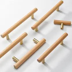 60-320mm Nordic Wooden Door Handle T-shape Handle For Cupboard Drawer Kitchen Cabinet Door Furniture Decoration Pulls Knob