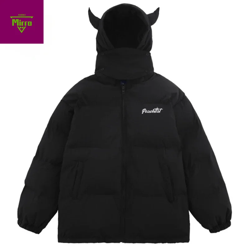 

Зимние утепленные теплые парки, мужские стеганые куртки с рогами дьявола, пальто с пузырьками, уличная одежда, куртки большого размера в стиле Харадзюку в стиле хип-хоп