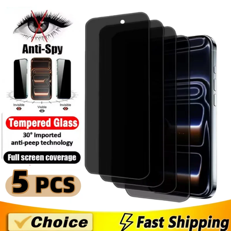 5 szt. Szkła ochronnego zapewniających prywatność do iPhone'a 15 16 14 13 12 11 17 Pro Max Mini, szkło anty-szpiegowskie do iPhone 17 Air XR X XS 15 16 Plus SE