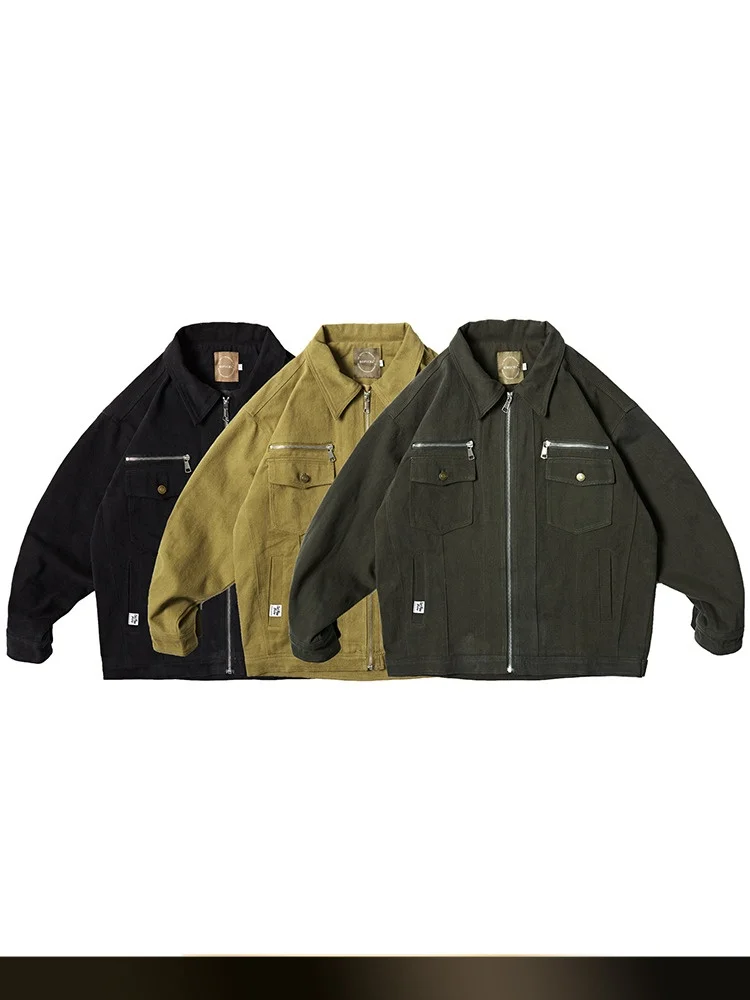 

Американская ретро-куртка в рабочем стиле с длинными рукавами, отложным воротником, для активного отдыха, с множеством карманов, осенняя, функциональная, однотонная, универсальная.